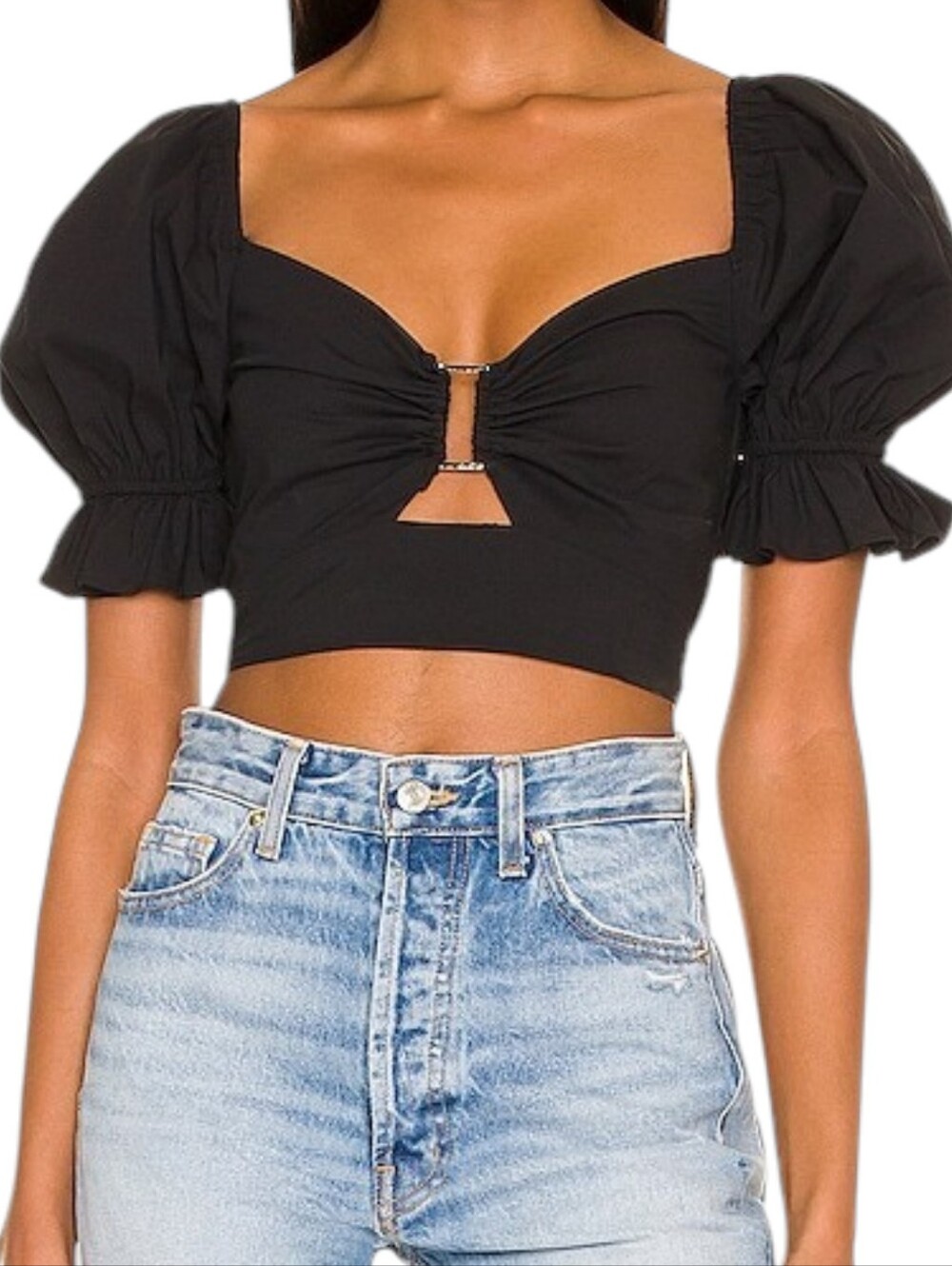 More To Come Black Puff Sleeve Cropped Top